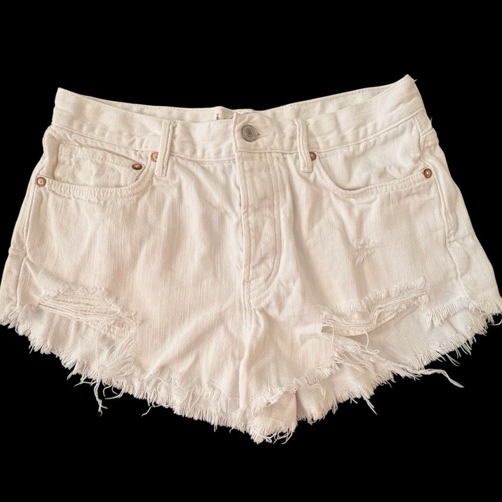 Free People‎ Women's White Denim Cut-Off Button Fly Shorts Sz 27